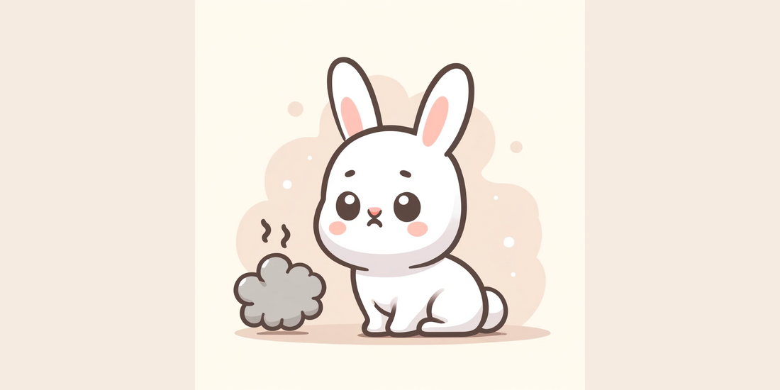Cute cartoon rabbit looking concerned with a visible odor cloud nearby.