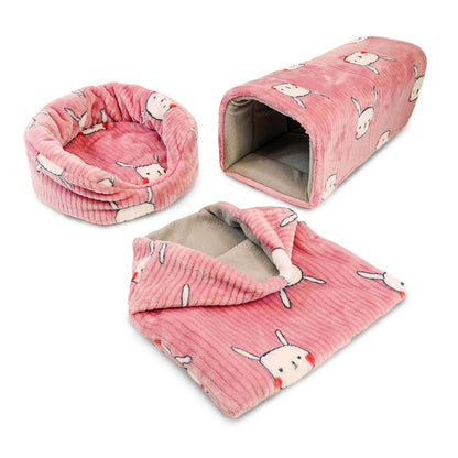 GuineaDad's Piggy Play Package in pink, featured on a white background, offering a cozy and engaging space for guinea pigs.