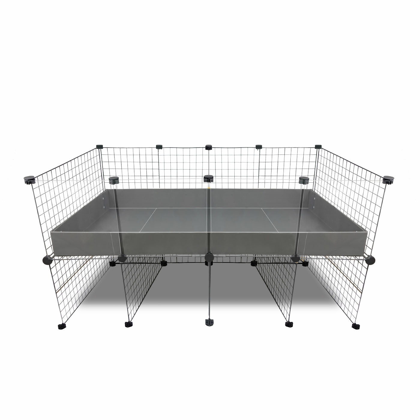 Sleek and modern Piggy Condo C&C Cage with Pillars, featuring a clean, white background. Its design allows for efficient organization and management of guinea pig supplies, providing an optimal and stylish space for guinea pig care and comfort.